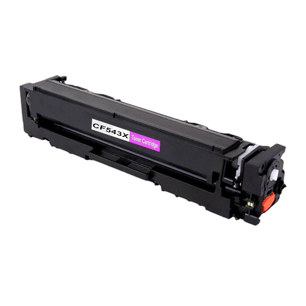 Black toner cartridge with 'CF543X' label on a white background