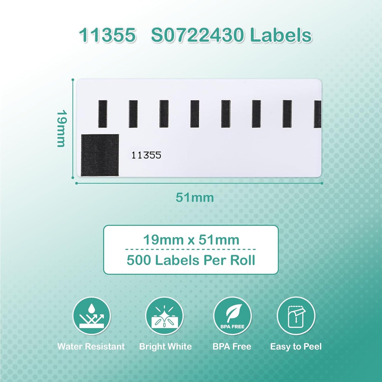 Dymo Compatible 11355 Labels – 19mm x 51mm (500 Labels/Roll) | Die-Cut Multipurpose