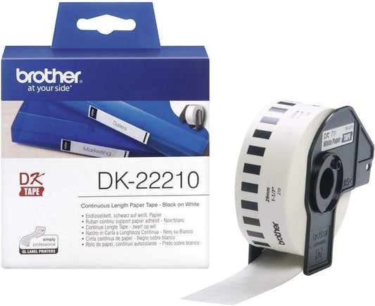 Brother DK-22210 DK22210 Label Roll, Continuous Length Paper, Black on White, Single Label Roll, 29mm (W) x 30.48M (L),