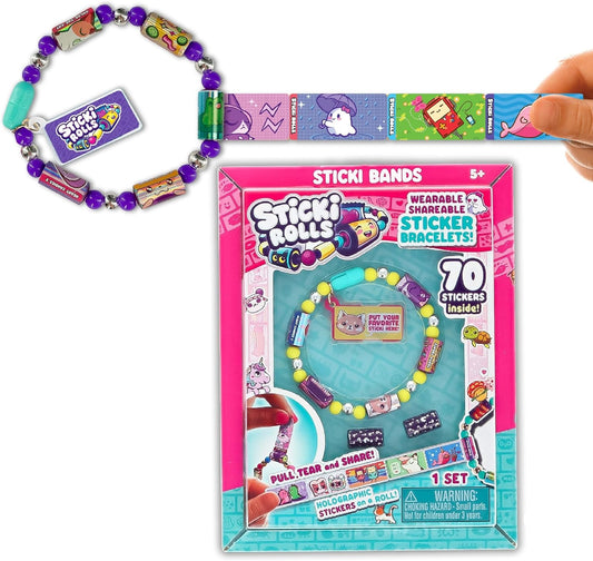 Sky Castle Sticki Rolls Sticki Bands Series 2, Wearable & Shareable Sticker Bracelet, 70 Mini Stickers, Assorted colours and styles