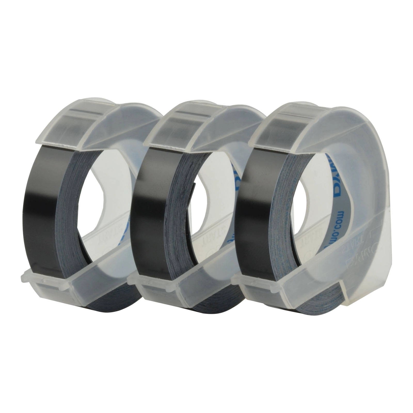 Dymo S0847730 9mm white on black embossing label tape rolls 3-pack for Junior, Omega, and 1755 label makers