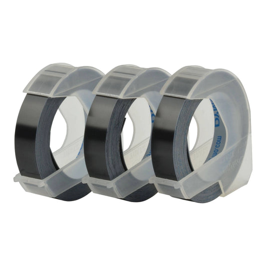 Dymo S0847730 9mm white on black embossing label tape rolls 3-pack for Junior, Omega, and 1755 label makers