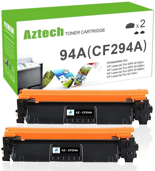 2-pack CF294A 94A black toner cartridges compatible with HP LaserJet Pro M148fdw, M118dw, and M149fdw printers
