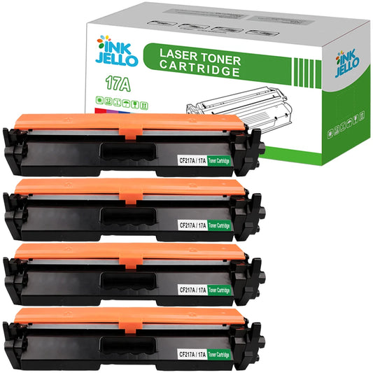 4-pack CF217A 17A black toner cartridges compatible with HP LaserJet Pro M102w, M130nw, M132fw, and related models